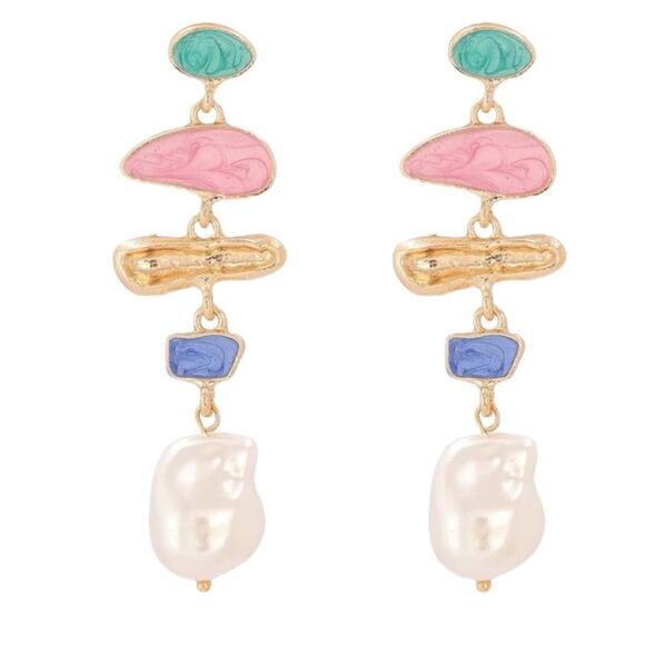 Enamel pearl drop earrings #585 - Picture 1 of 6